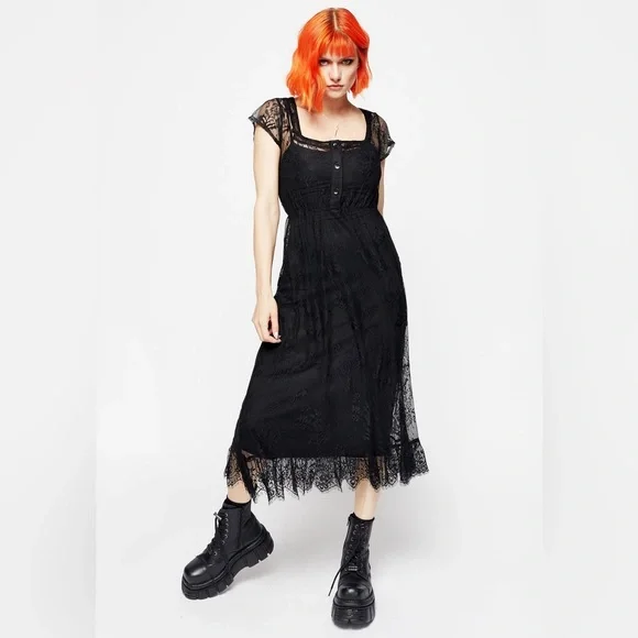 Disturbia Delilah Capped Sleeve Lace Midi Dress US 4 / UK 8 - Picture 7 of 9